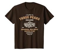 Three Peaks Challenge UK Hiking T-Shirt, Youth, Brown, Small