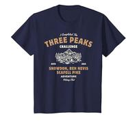 Three Peaks Challenge UK Hiking T-Shirt, Youth, Navy Blue, Large