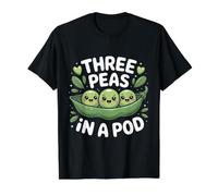 Three Peas in A Pod Triplets Pregnancy Reveal Cute Family Value Graphic T-Shirt, Men, Black, M
