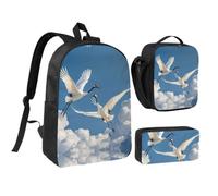 Three Pelicans Backpack Set 3 PCS - 17 Inch Laptop Backpack with Lunch Bag, Waterproof Daypack Insulated Lunch Box Large Capacity Coin Pouch Personalized Gift