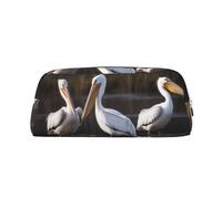 Three Pelicans Pencil Bag Leather Pencil Case Travel Makeup Bag Zipper Toiletry Bag for Women Men Purse