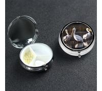 Three Pelicans Pill Box 3 Compartment Round Metal Pill Case for Purse & Pocket, Portable Medicine Organizer Travel Pillbox Daily Pill Container Holder to Hold Vitamins, Fish Oil