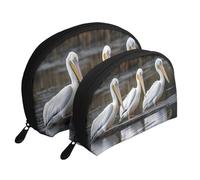 Three Pelicans Portable Shell Cosmetic Bag Set - Travel Makeup Organiser with Zipper & Inner Compartments