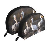Three Pelicans Portable Shell Cosmetic Bag Set - Travel Makeup Organiser with Zipper & Inner Compartments