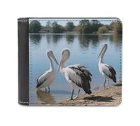Three Pelicans Wallet Mens Bifold Wallet with Multiple Card Slots PU Leather Slim Billfold Minimalist Wallets
