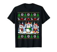 Three Penguin Christmas Santa Hat Ugly Sweaters Festive Xmas Value Graphic T-Shirt