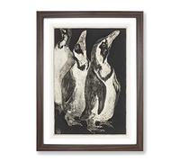 Three Penguins By Theo Van Hoytema Classic Painting Framed Wall Art Print, Ready to Hang Picture for Living Room Bedroom Home Office Décor, Walnut A2 (64 x 46 cm)