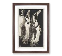 Three Penguins by Theo Van Hoytema Framed Print | A2 Walnut Framed Wall Art | Ready to Hang | Modern Nature Picture | Living Room Bedroom Lounge Office