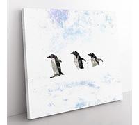 Three Penguins in the Antarctica Watercolour Modern Canvas Wall Art Print Ready to Hang, Framed Picture for Living Room Bedroom Home Office Décor, 50x50 cm (20x20 Inch)