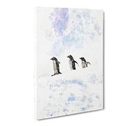 Three Penguins In The Antarctica Watercolour Modern Canvas Wall Art Print Ready to Hang, Framed Picture for Living Room Bedroom Home Office Décor, 24x16 Inch (60x40 cm)