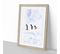 Three Penguins In The Antarctica Watercolour Modern Framed Wall Art Print, Ready to Hang Picture for Living Room Bedroom Home Office Décor, Oak A2 (64 x 46 cm)