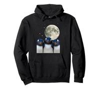 Three Penguins Under Full Moon Night Sky Stars Pullover Hoodie