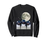 Three Penguins Under Full Moon Night Sky Stars Sweatshirt