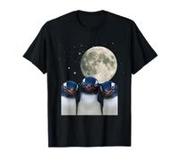 Three Penguins Under Full Moon Night Sky Stars T-Shirt