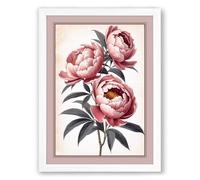 Three Peonies in Pink Botanical Framed Wall Art Print A1 (84.1×59.4cm) White, Wall Decor for Living Room, Bedroom, Office & Home, Ready to Hang, Art Gift