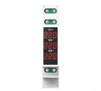 Three Phase Voltmeter, AC 220V 380V Digital Display Track Type Portable Volt Meter with LED Indicators