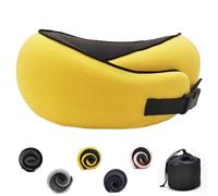 Flyhugz Neck Pillow,Adjustable Travel Neck Pillow Made of Memory Foam Cotton Neck Support Pillow, Foldable U-shaped Snap Neck Pillow, Practical Ergonomic Travel Pillow,Yellow (card deduction)