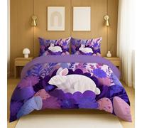 Three piece bedding set Easy-Care Cute Animal Rabbit Includes 2 pillowcases 50 x 75 cm and 1 Quilt cover 138 x 200 cm, Purple