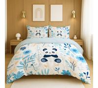 Three piece bedding set Soft Cartoon Animals Pandas Includes 2 pillowcases 50 x 75 cm and 1 Quilt cover 138 x 200 cm, White