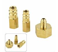 Three Piece Brass Adapter Kit For R12 To R134a Conversion Featuring W21.8 To 1/4 Inch Sae Threads For Lp And For Hp Ports Including Seals For Secure Automotive Air Conditioning System Retrofitting