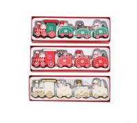 Three Piece Christmas Wooden Train Decorative Set Featuring Whimsical Painted Details, for Tree Hanging, Table Centrepiece or Winter Holiday Party Décor