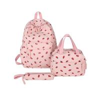 Three-Piece Corduroy Strawberry Backpack with Lunch Bag (Light Pink)