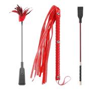 Three Piece Feather Tickler Riding Crop and Faux Sex Leather Whip BDSM Whip for Couples Play Set for Cosplay Show Feather Ticklers Teasers Adult (Style: 2)