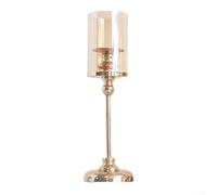 Three Piece Gold Metal Candle Holder Set with Transparent Glass Covers, Designed to Shield Flames and Provide Stability for Indoor and Outdoor Use (S)