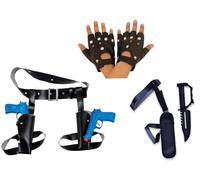 Three Piece Holster Set - Black Twin Thigh Holster Set with Guns, Ankle holster with Knife & Studded Gloves - Perfect Toy Weapons for Lara Fancy Dress, Film & TV, Historical, Cosplay & Parties