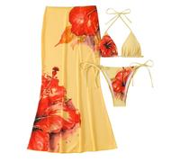 Three-Piece Ladies Swimsuit Set, Breathable Polyester Quick-Dry Separate Top and Bottom for Beach Vacation Breathable Polyester Swimsuit for Women Three-Piece Quick-Dry Set with Separate Top Bottom