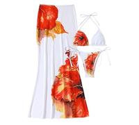 Three-Piece Ladies Swimsuit Set, Breathable Polyester Quick-Dry Separate Top and Bottom for Beach Vacation Breathable Polyester Swimsuit for Women Three-Piece Quick-Dry Set with Separate Top Bottom