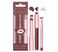 Three-Piece Mini Lip Kit with Matte Lipstick, Collagen Lip Gloss & Liner Pencil - Rich Brown Long-Wearing Smudge-Resistant Makeup Set for Everyday Wear, Contouring & Defining