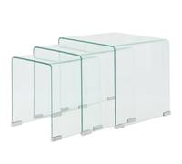 vidaXL Three Piece Nesting Table Set Side Coffee Table Tempered Glass Clear