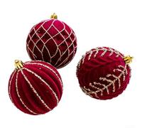 Three piece plastic ornament set with flocked finish, perfect for adding a textured and modern appearance to Christmas trees and holiday spaces (A)