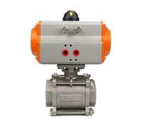 Three Piece Pneumatic Ball Valve DN8 DN10 DN15 DN20 DN25 DN32 DN40 DN50 with High Platform 304 Double Acting Cylinder(DN8)