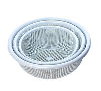 Three Piece Rice Drainer Strainer Plastic Colander,Over Sink Food Basket,Cleaning Vegetables,Noodles,Fruit Strainer Bowl 3Pcs Silicone,Blue,30cm