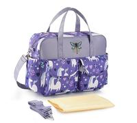 Three-piece set, baby changing tote bag (diaper pad, hook strap), waterproof large-capacity, multi-functional portable travel, commuter, good gift for newborns(PurpleUnicorn)