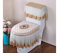 Three-piece Set European Style Toilet Mat Four Seasons Universal Dust-proof Toilet Cover Zippered Lace Hem Toilet Ring Covers (Color 3)