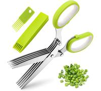 Three-Piece Stainless Steel Kitchen Herbal Scissors, 5-Blade Multi-Purpose herb Chopping Scissors, Cover with Cleaning Comb and Scoring Knife, Multi-Function Kitchen Cutting Scissors