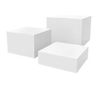 Three Pieces Of Buffet Stand, Acrylic Food Risers To Display For Catering, Desserts, Jewelry, And Party Tables, White Square Hollow Bottom Style, Assorted Heights (Small, Medium, Large)