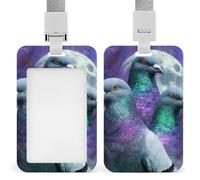 Three Pigeon1 Moon Printed Badge Holder with Lanyard Plastic Name ID Card Cases Work Tag