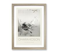 Three Pigeons By Ohara Koson Exhibition Museum Asian Japanese Framed Wall Art Print, Ready to Hang Picture for Living Room Bedroom Home Office Décor, Oak A4 (34 x 25 cm)