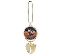 Three Pigs Sleeping Car Hanging Ornament Rear View Mirror Pendant Cute Car Mirror Aesthetic Decor Funny Auto Pendant Auto Charms Gifts for Men Women Golden-style