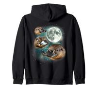 Three Platypus Moon | Funny Cursed Meme Design Zip Hoodie