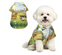 Three Playing Dogs Breathable Hawaiian Dog Shirt Summer Button Up Top for Small Medium Dogs M