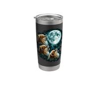 Three Pomeranians Under Moon Fluffy Dog Scene Stainless Steel Insulated Tumbler