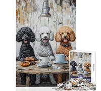 Three Poodles at The Cafe Hard Jigsaw Puzzle for Adults 1000 Pieces Birthday Gifts Difficult Hard Home Decoration Toys for And 14 Years And over size 38x26cm