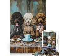 Three Poodles with Treats And Coffee Puzzles for Adults 1000 Pieces Brain Challenge Toy Calm Mind Clear Cut Art Collection Piece (38x52cm)