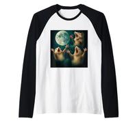 Three Possum Moon 3 Opossum Retro Howling Cursed Meme Raglan Baseball Tee