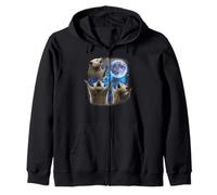Three Possums Howling At The Moon Weird Meme Possum Zip Hoodie